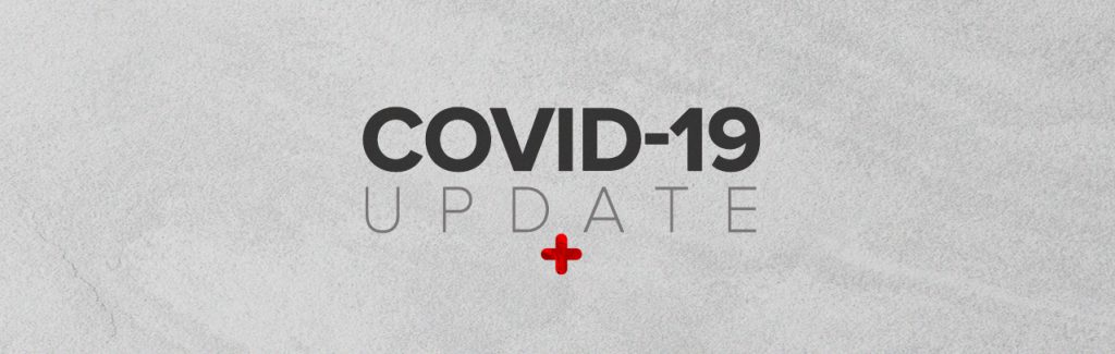 COVID-19 Update Banner with red colored cross on it